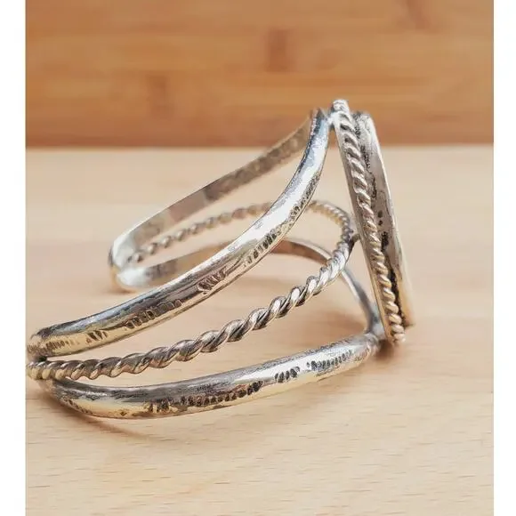 Navajo White Bone Sterling Silver Twisted Rope Cuff Bracelet Small 6.5in - Picture 8 of 9